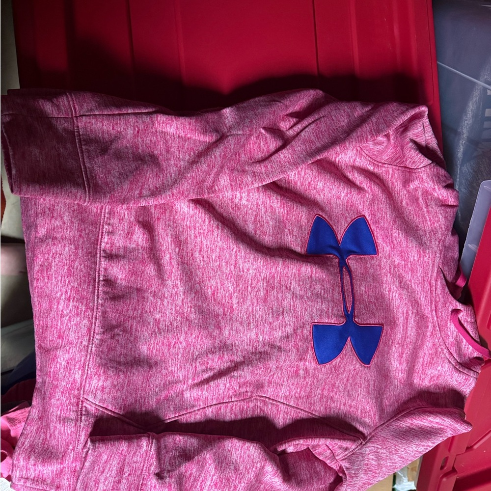 Under Armour Heathered Pink Pullover with Blue Emblem